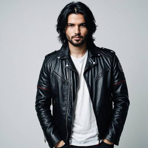 Man in Black Leather Jacket Casual Look