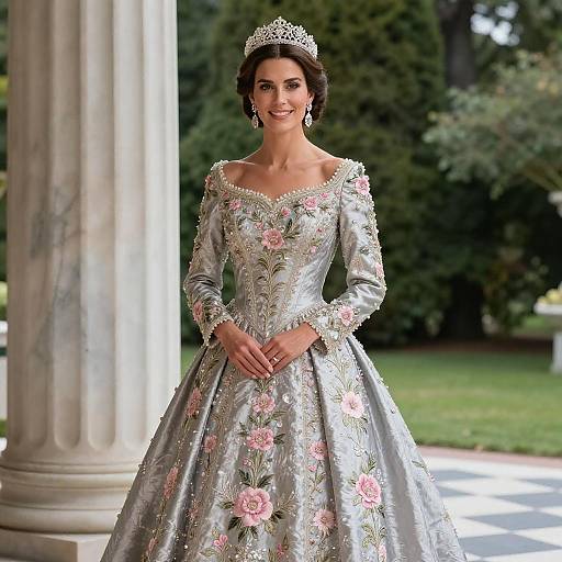 Regal Woman in Opulent Silver Gown