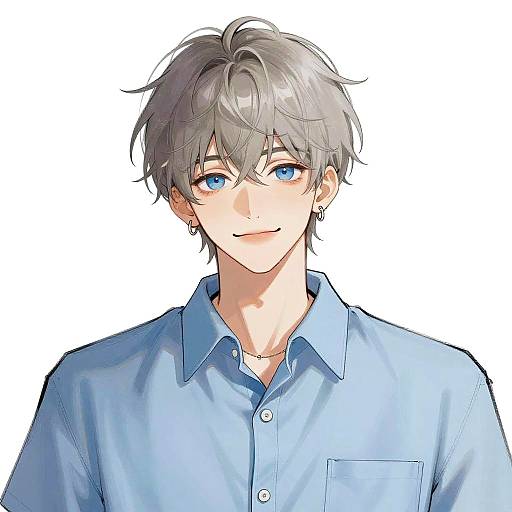 Anime-style Young Man with Gray Hair