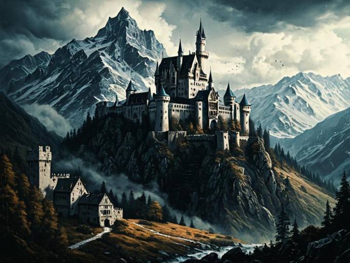 Majestic Mountain Castle Fantasy Wallpaper