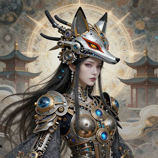 Mystical Woman with Mechanical Fox Headdress