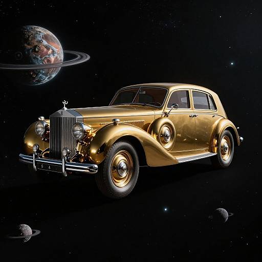 Weightless Gold Rolls-Royce in Space