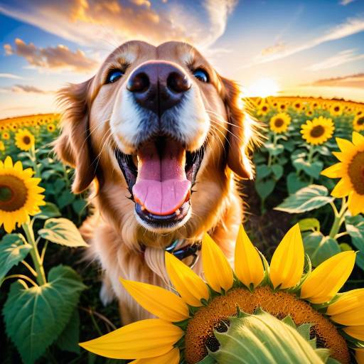 Playful Golden Retriever in Vibrant Meadow