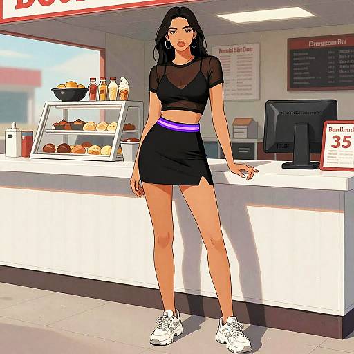 Sporty Chic Woman at Roadside Diner