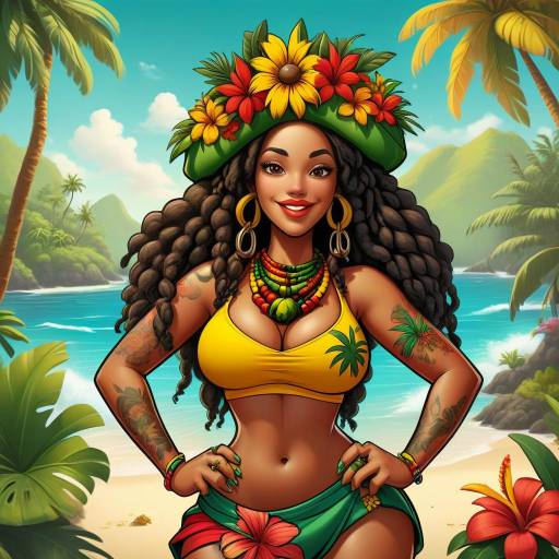 Rastafarian Island Girl with Tropical Flower Crown