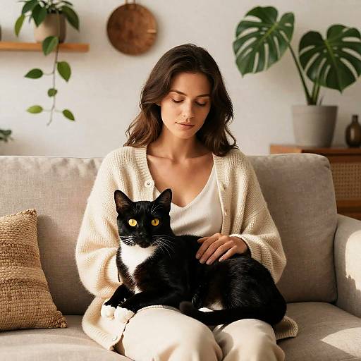 Tuxedo Cat in Bohemian Modern Home
