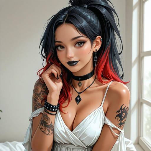 Stylish Girl with Colorful Hair and Tattoos