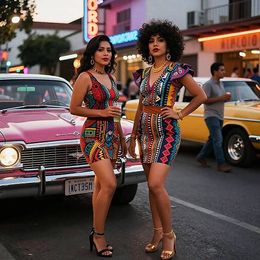 Vibrant Mexican 80s Neon Street Scene