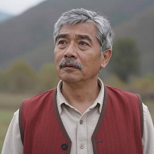 Concerned Man in Nature with Styled Vest