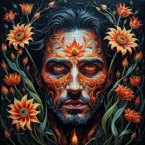 Enchanted Man with Fiery Floral Patterns