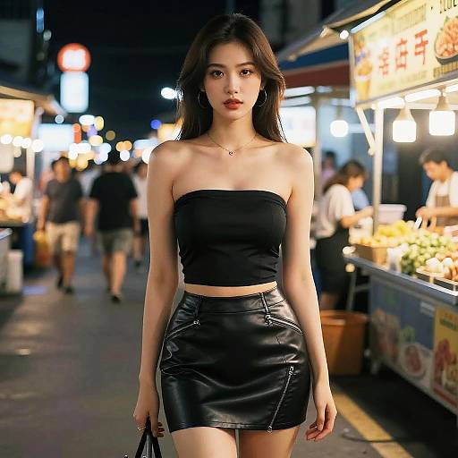 Busty Woman in Street Style at Night