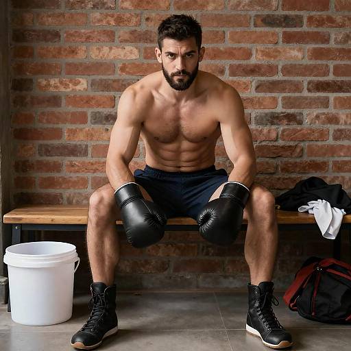 Intense Boxer on Brick Wall Bench
