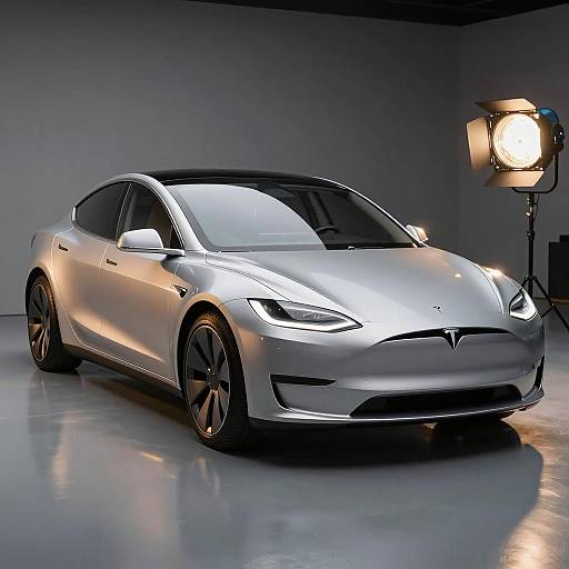 Silver Tesla Model S with Studio Lighting