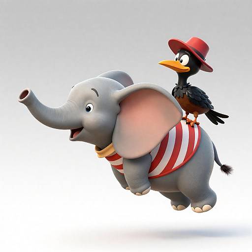 Dumbo Flying with Determined Bird Companion