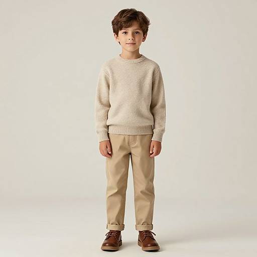 Boy in Beige Sweater and Pants