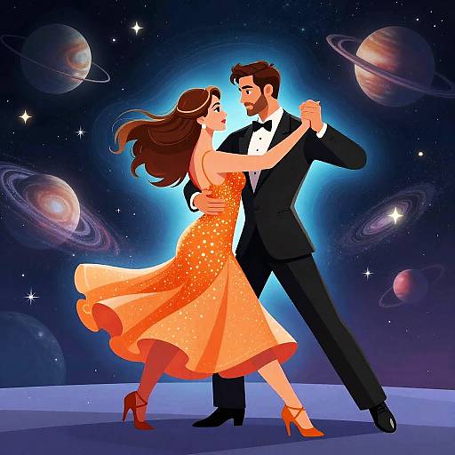 Cosmic Dancing Couple Illustration