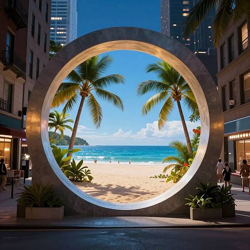 Nighttime NYC Street with Tropical Portal