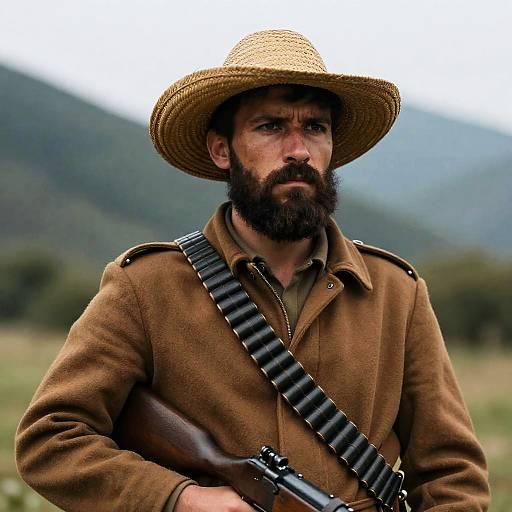 Serious Man with Rifle in Nature