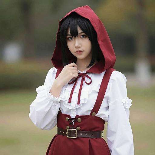 Woman in Red Hooded Cosplay Costume