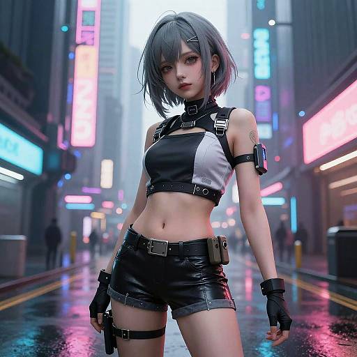 Cyberpunk Anime Girl in Neon City