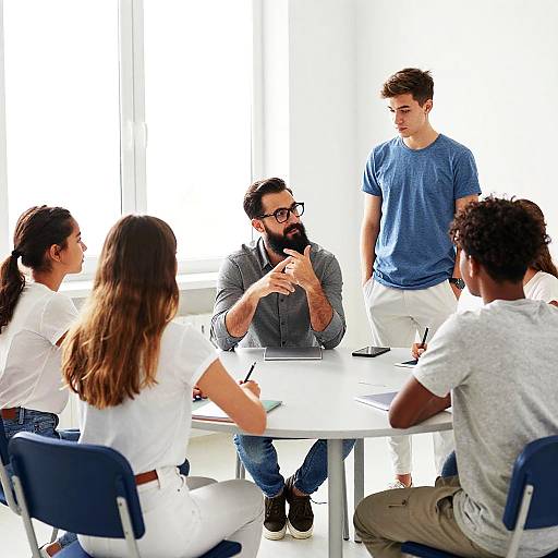 Bearded Teacher Leading Small Group Discussion