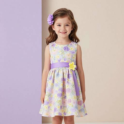 Happy Girl in Pastel Floral Dress
