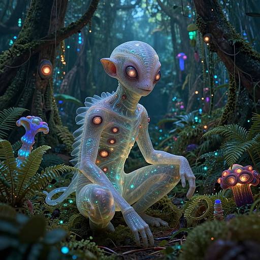 Bioluminescent Alien Creature in Jungle