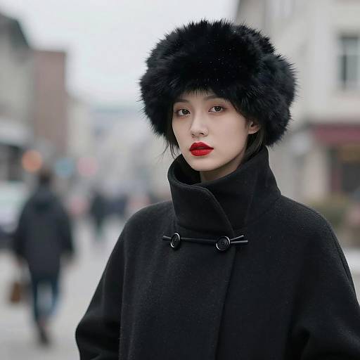 Elegant Woman in Black Fur Coat