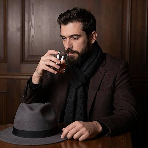 Contemplative Man with Amber Liquid