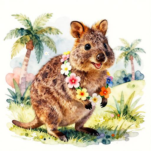 Cheerful Tiny Quokka in Floral Lei