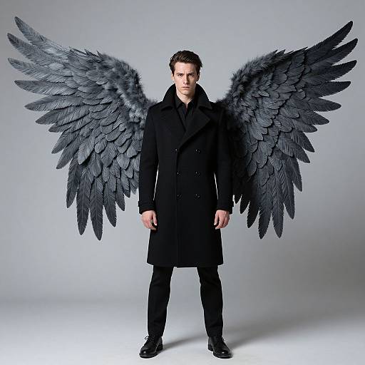 Man with Grey Angel Wings Costume