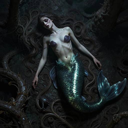 Gothic Realistic Mermaid in Darkness