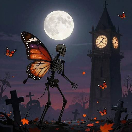 Spooky Skeleton with Butterfly Wings