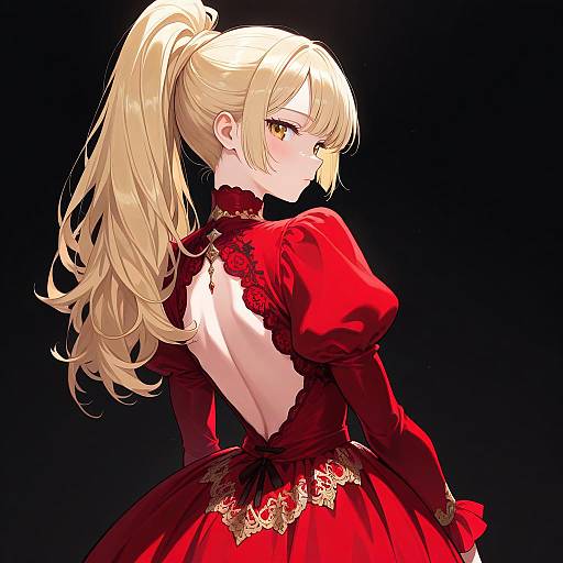 Gorgeous Girl in Ornate Red Dress