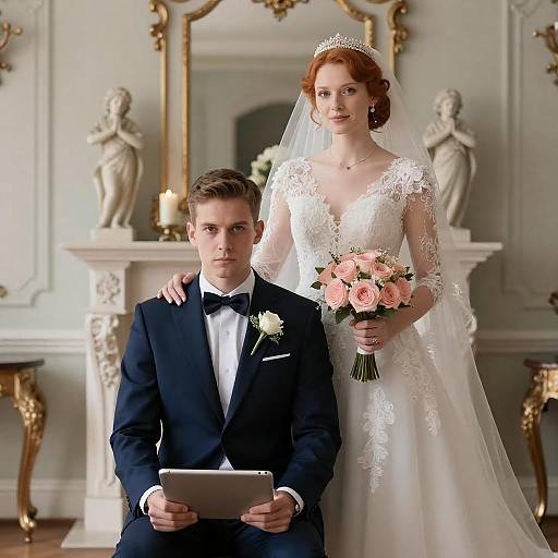 Elegant Wedding Portrait in Ornate Room
