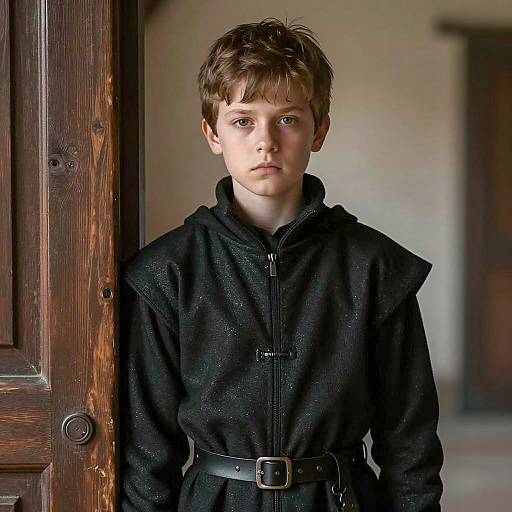 Serious Boy in Medieval Costume Portrait