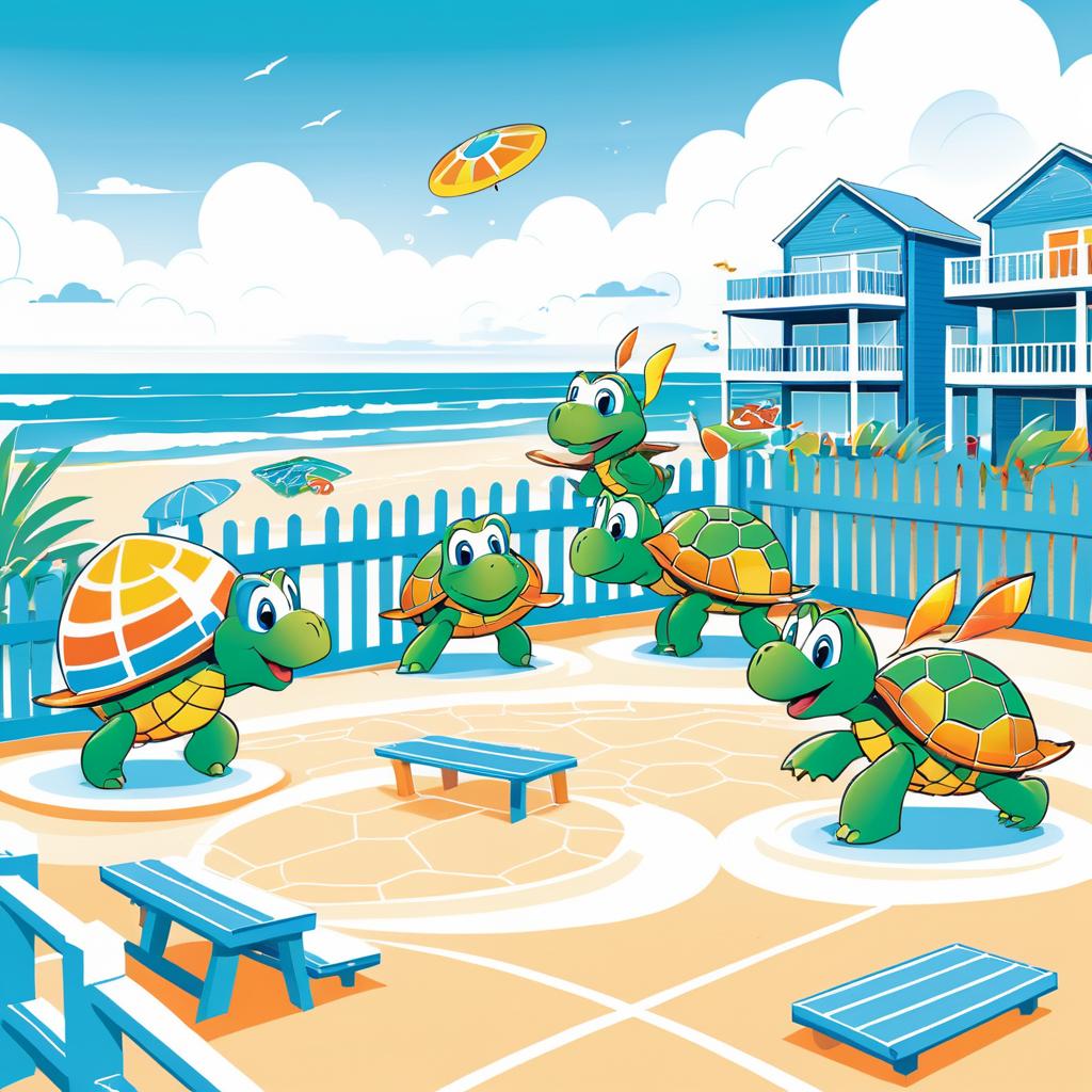 Turtles Enjoying Frisbee Beach Fun