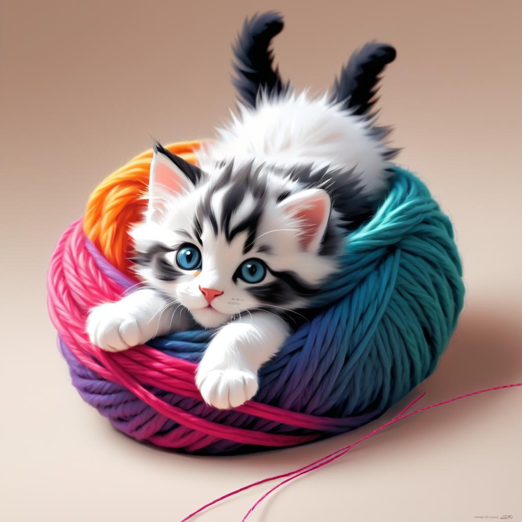 Adorable Kitten Playfully Posing with Yarn