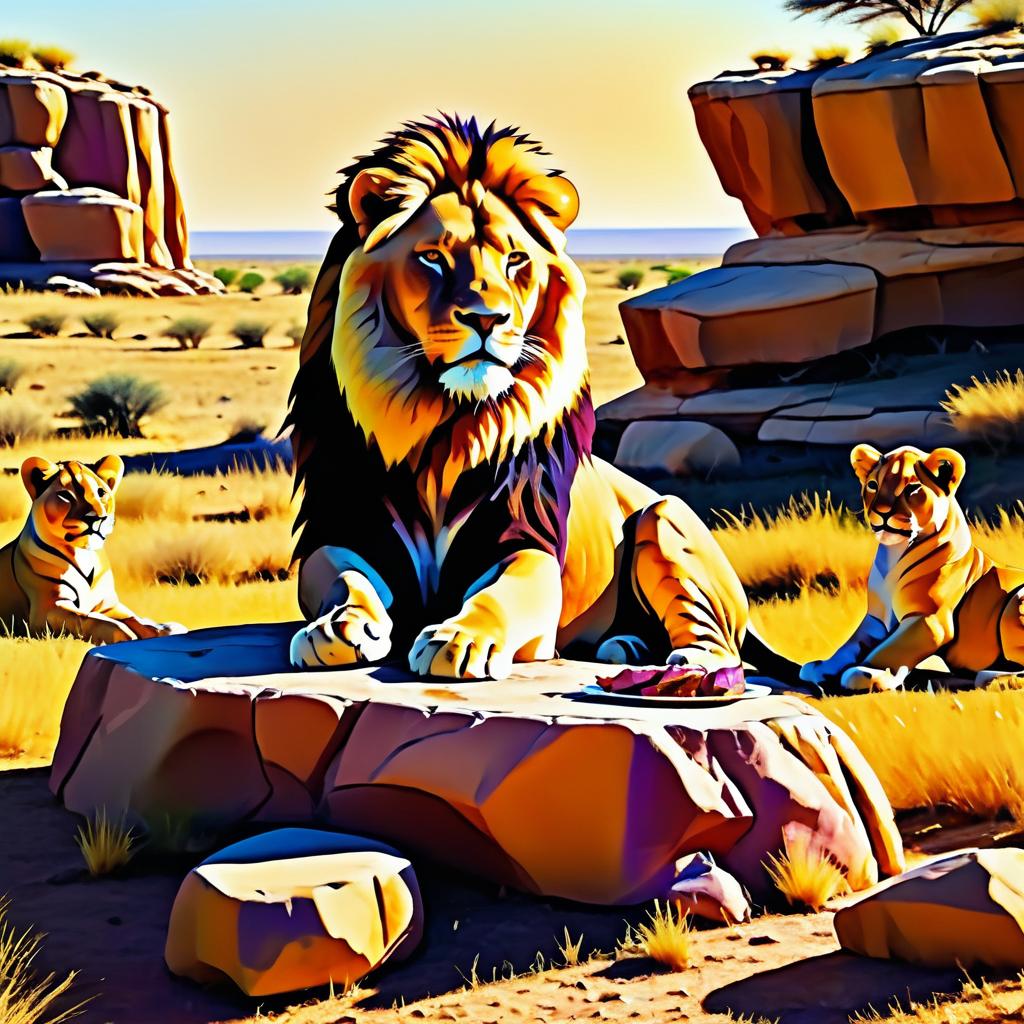 Majestic Lion Feasting in the Savanna