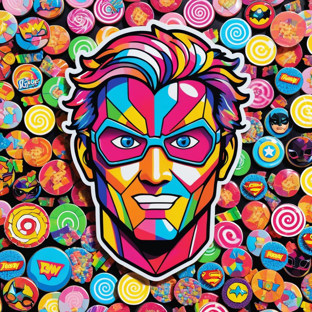 Whimsical Candy Superhero Portrait Sticker