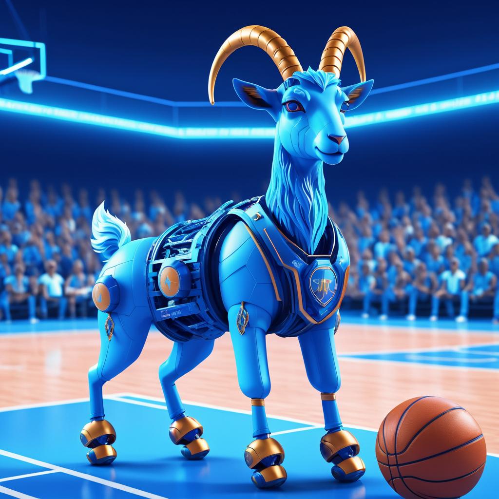 Regal Robotic Goat on Basketball Court