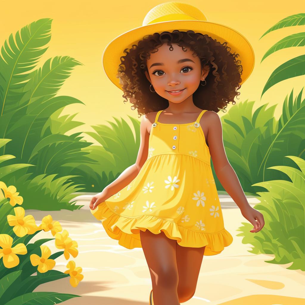 Cheerful Cartoon Girl in Summer Outfit