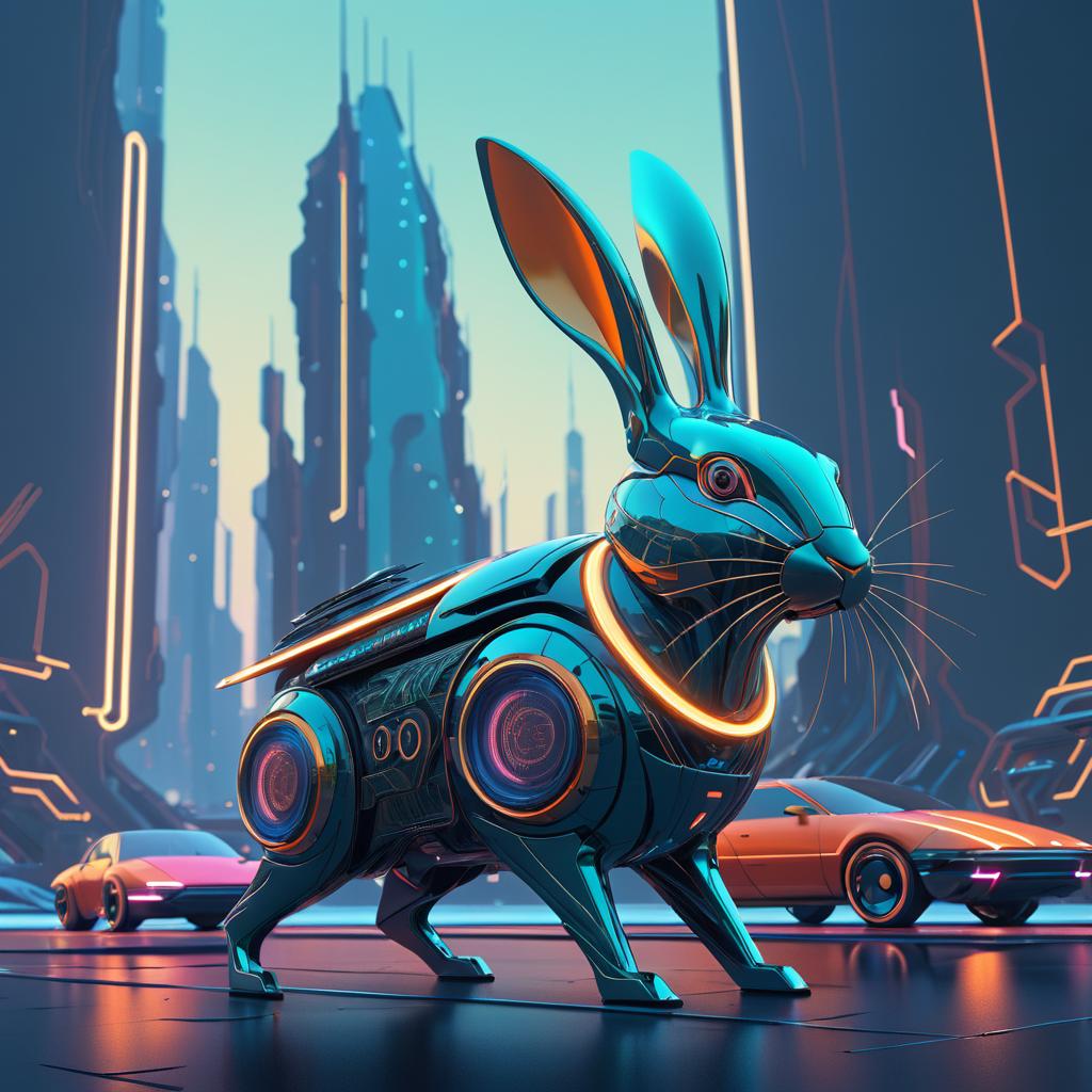 Dynamic Futuristic Rabbit in Vibrant Detail