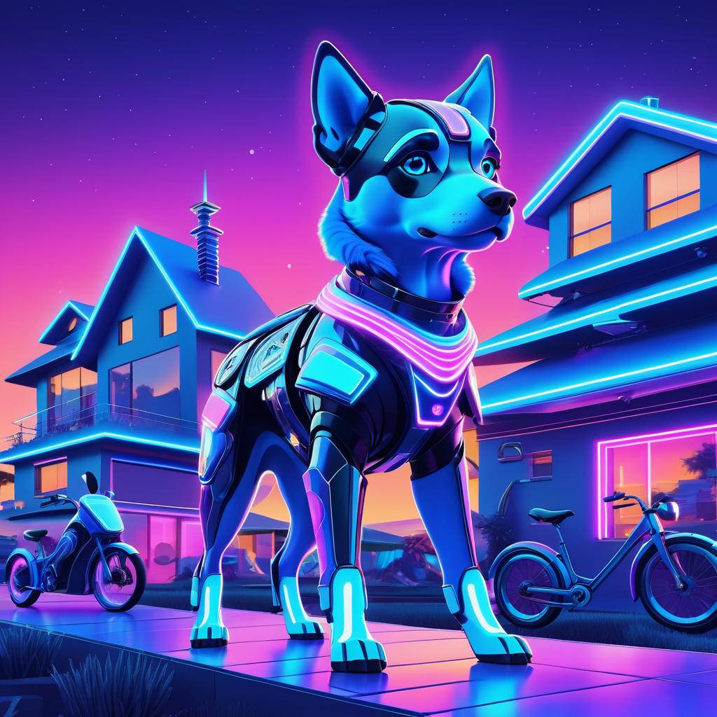 Futuristic Dog in Colorful Armor Scene