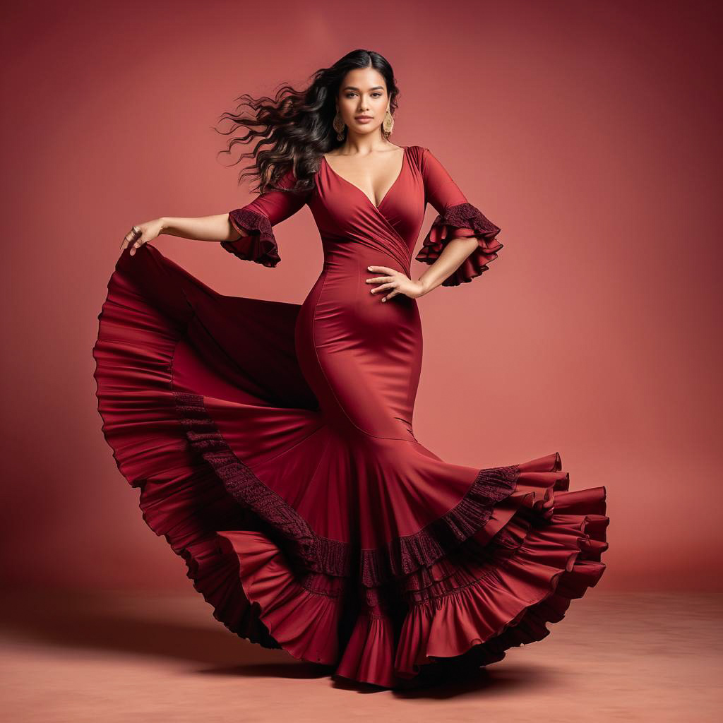 Elegant Spanish Woman in Flamenco Attire