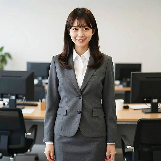 Smiling Japanese Businesswoman in Office Suit