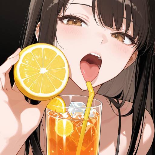Serene Adult Enjoying Fruit Punch Close-Up Serene Adult Enjoying Fruit Punch Close-Up