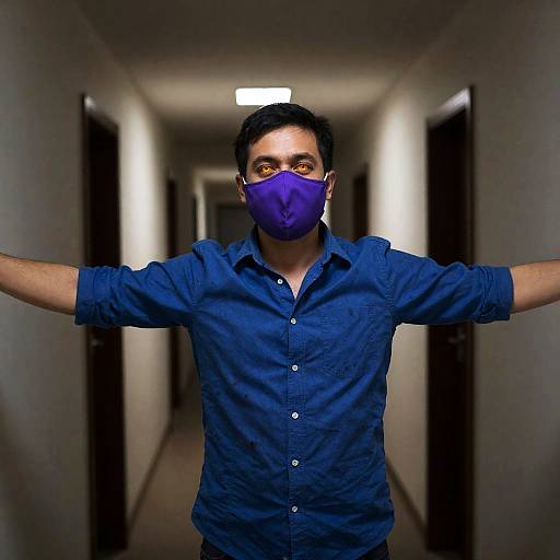 Mysterious Man in Dim Hallway