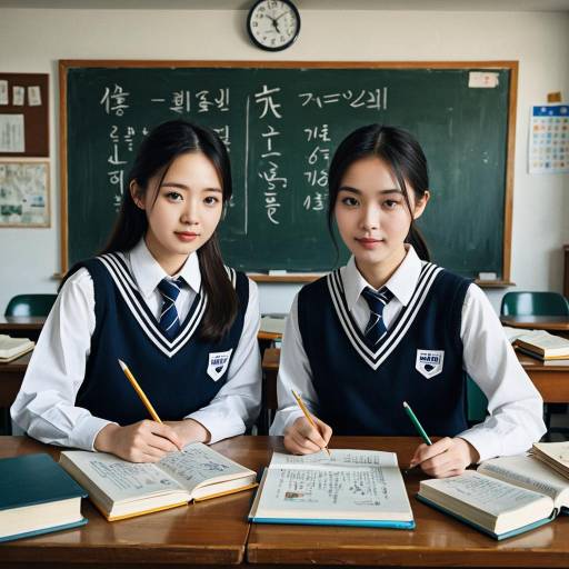 Two Korean High School Students Studying