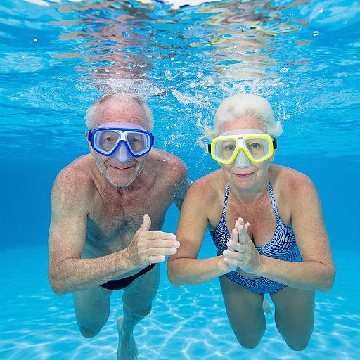 Senior Couple Enjoying Underwater Swim